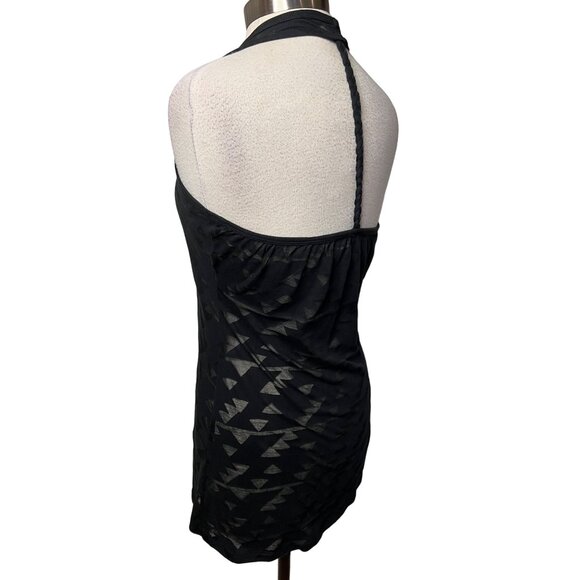 Miken Swim Black Sheer Geometric Cover-Up Dress Mini Medium Sleeveless Racer - Picture 3 of 14
